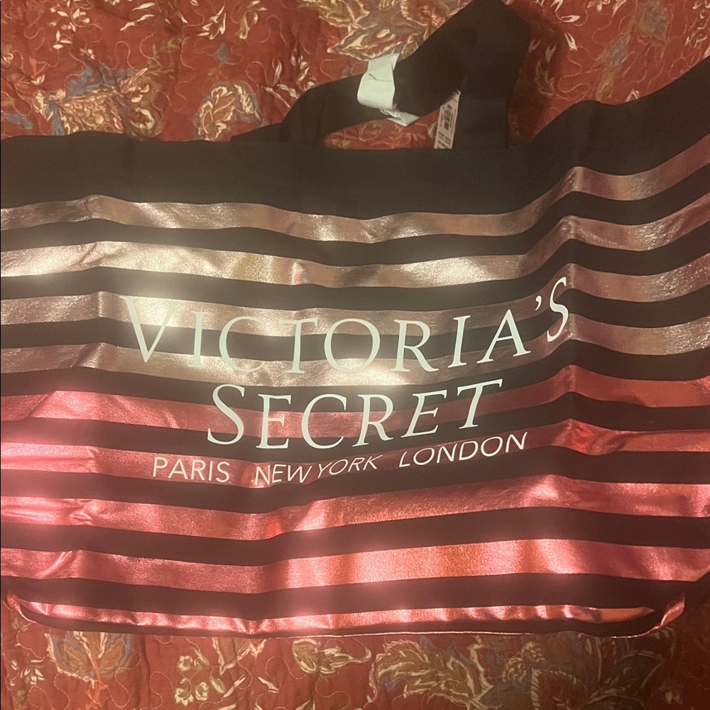 Victoria's Secret Black and Pink Striped Tote Unused